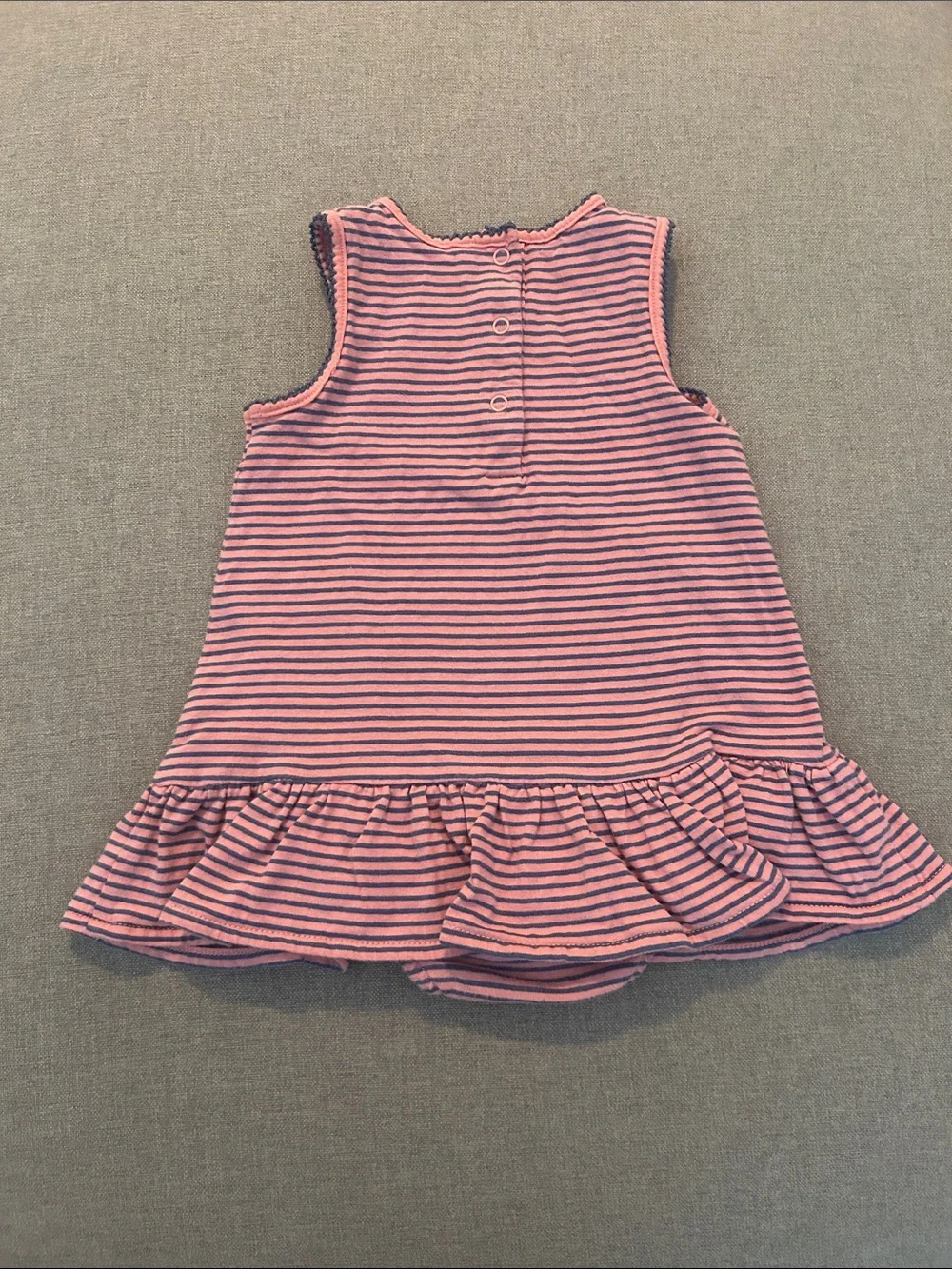Ralph Lauren Coral Pink & Navy Striped Sleeveless Baby Dress